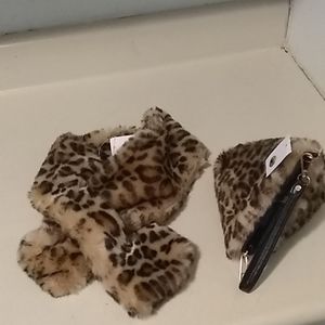 Leopard print clutch and scarf set